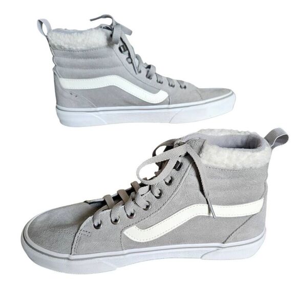Vans Size Womens 9.5 Shoes High Top Skate Sneakers Gray suede fur rim - Picture 2 of 6